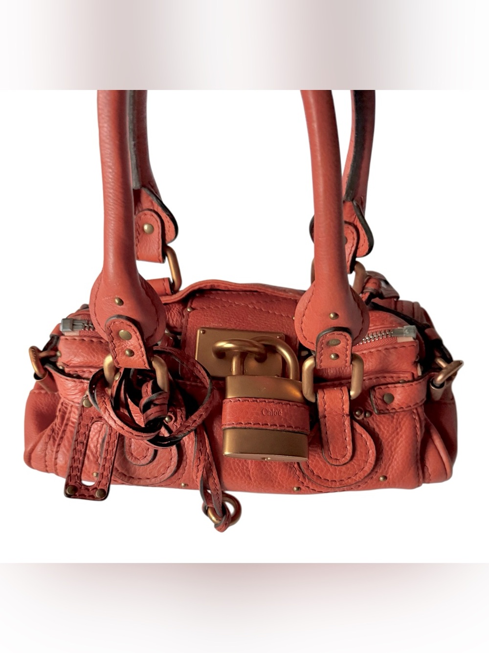 Coral Orange Mini Chloé Paddington Bag With Gold Hardware